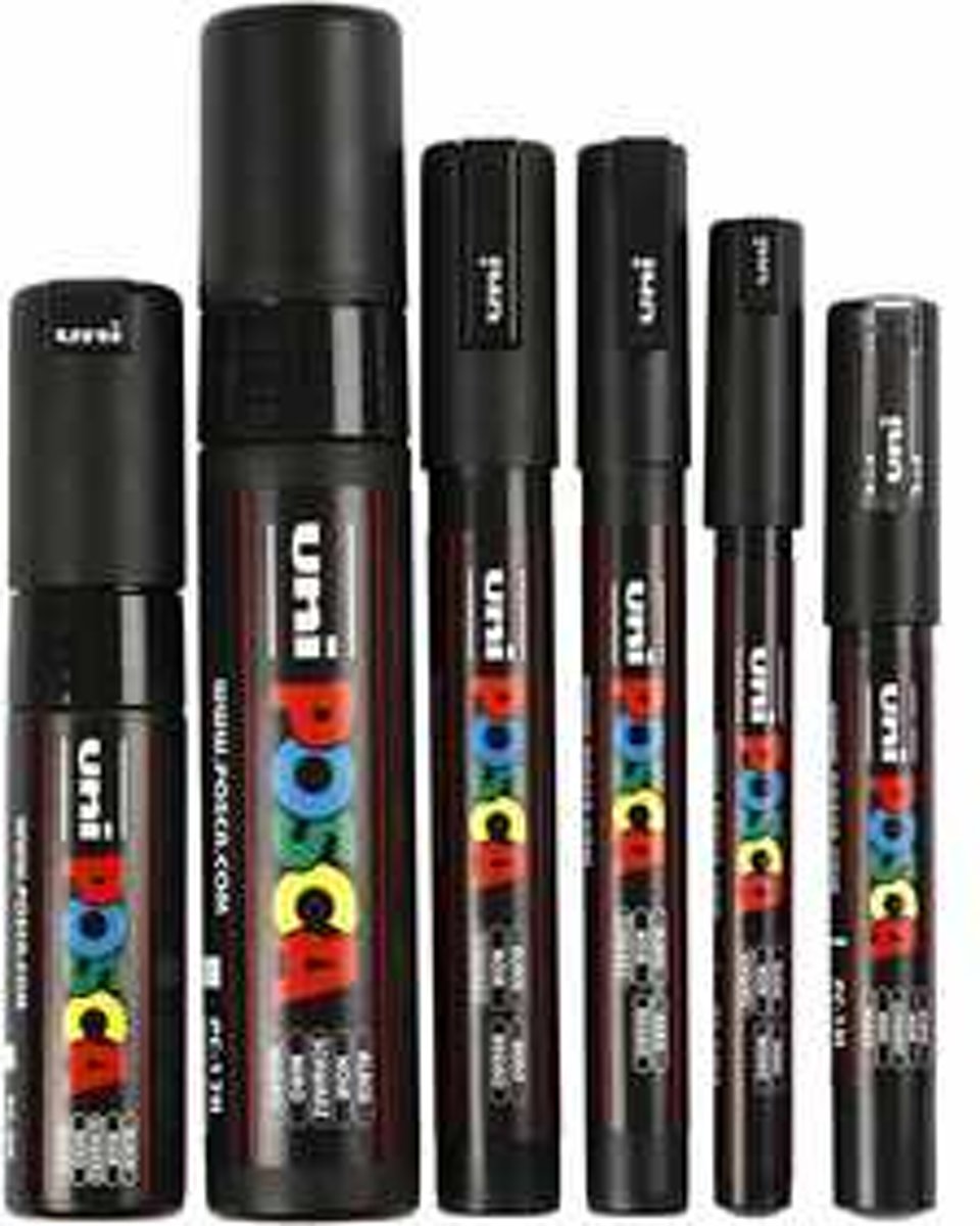 Uni Posca Marker, lijndikte: 0,7-15 mm, black, 6stuks [HOB-279900]